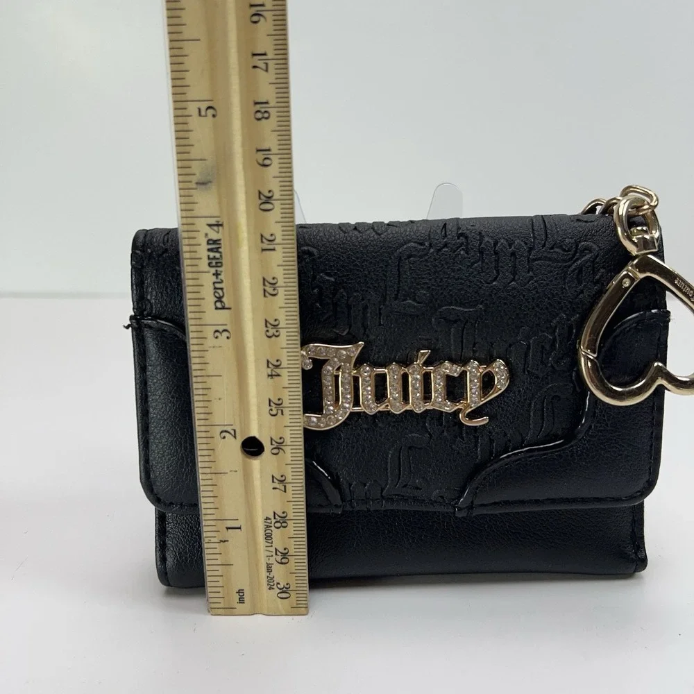 Juicy Couture Heartless Trifold Wallet Double Sided Gold Charm Liquorice Black